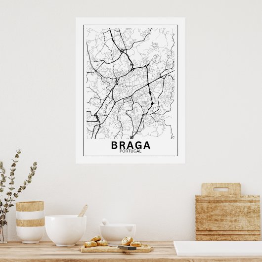 Mapa Da Cidade Braga Estilo Linha Clássico Poster (Küche)