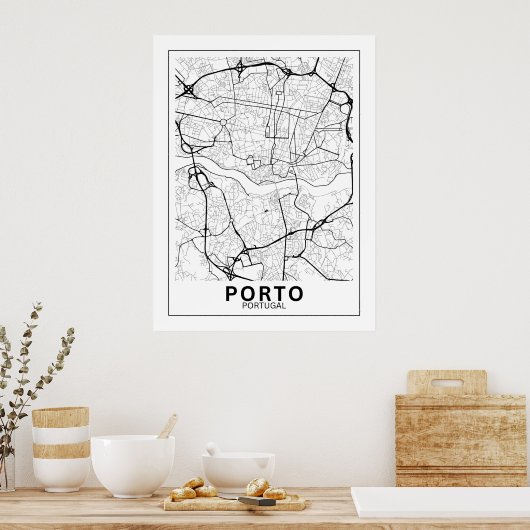 Mapa Da Cidade Porto Estilo Linha Clássico Poster (Küche)