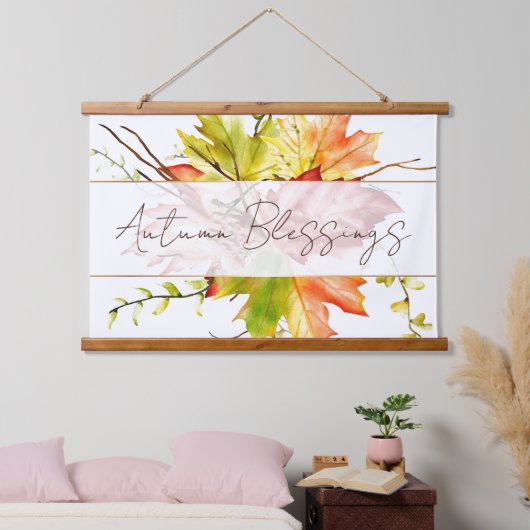 Maple-Blätter mit benutzerdefiniertem Textband Wandteppich Mit Holzrahmen (Schlafzimmer)