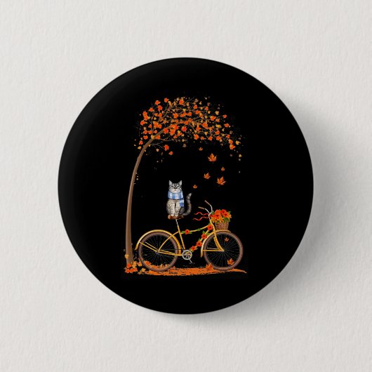 Maple Cat Bike Leaf Fall Hallo Herbstspass Button (Vorderseite)