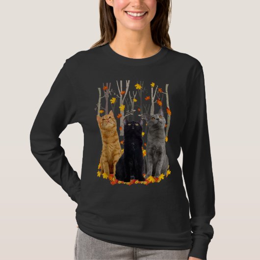 Maple Cat Leaf Fall Hallo Herbst Schöne Küche T-Shirt (Vorderseite)