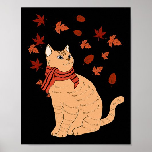 Maple Cat Leaf Fall Hallo Herbst Spaß Katze Poster (Vorne)