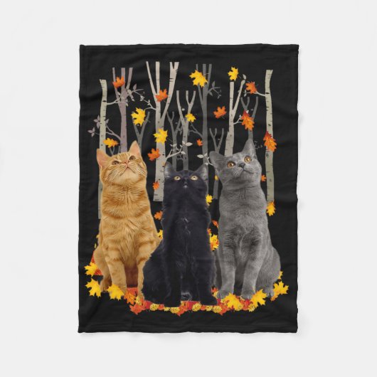 Maple Cat Leaf Fall Hallo Herbst Spaß Kitty Fleecedecke (Vorderseite)