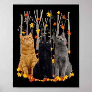 Maple Cat Leaf Fall Hallo Herbst Spaß Kitty Poster