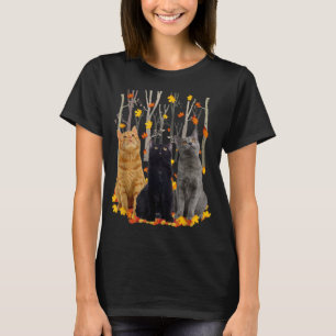 Maple Cat Leaf Fall Hello Autumn Funny Kitty T-Shirt