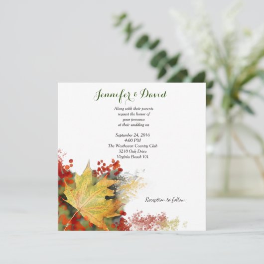 Maple Leaf Fall Custom Wedding Einladung (Stehend Vorderseite)