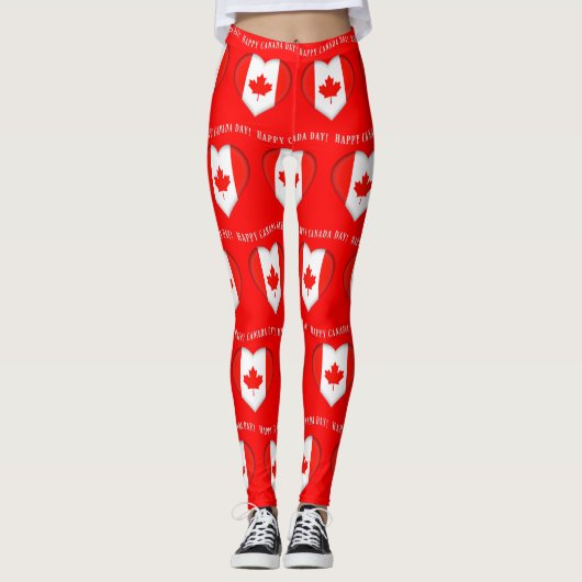 Maple Leaf Hearts Happy Canada Day Leggings (Vorderseite)