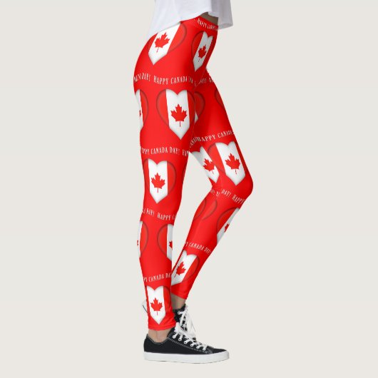 Maple Leaf Hearts Happy Canada Day Leggings (Rechts)