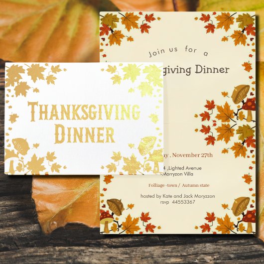 maple leaves& musrooms - Thanksgiving invitation Folienkarte