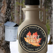 Maple Syrup Label (Black) with Orange Maple Leaf Runder Aufkleber