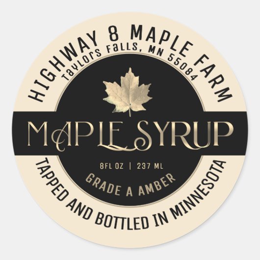 MAPLE SYRUP STAAT NAME EBEL IVORY & SCHWARZ RUNDER AUFKLEBER (Vorderseite)