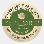 MAPLE SYRUP STAAT NAME ELABEL GOLD & GREEN RUNDER AUFKLEBER (Vorderseite)