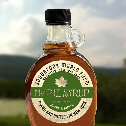 MAPLE SYRUP STAAT NAME ELABEL GOLD & GREEN RUNDER AUFKLEBER