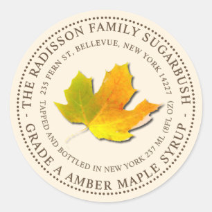 MAPLE SYRUP STAAT NAME ELABEL IVORY RUNDER AUFKLEBER