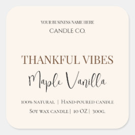 Maple Vanilla | Elegant Fall Soy Candle Label Quadratischer Aufkleber