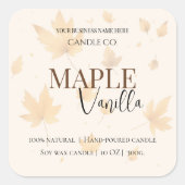 Maple Vanilla | Elegant Fall Soy Candle Label Quadratischer Aufkleber (Vorderseite)