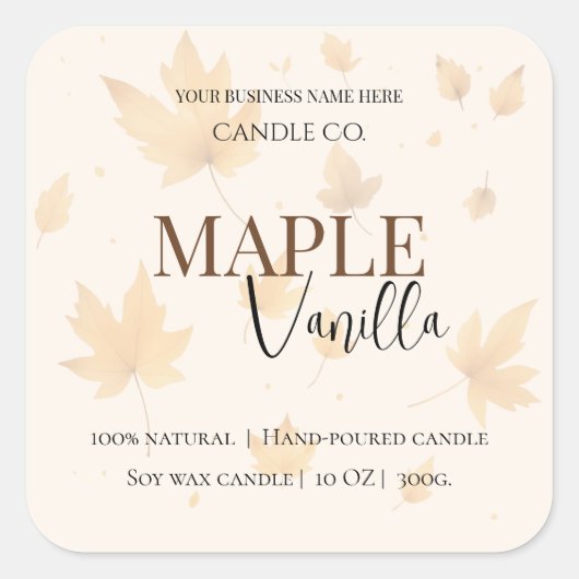 Maple Vanilla | Elegant Fall Soy Candle Label Quadratischer Aufkleber (Vorderseite)