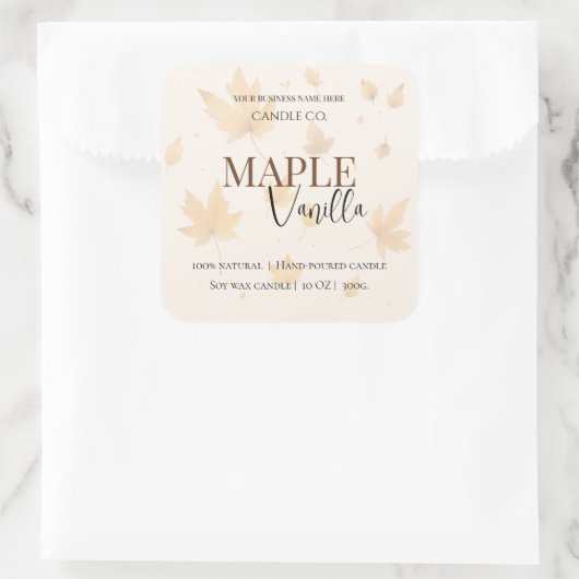 Maple Vanilla | Elegant Fall Soy Candle Label Quadratischer Aufkleber (Tasche)