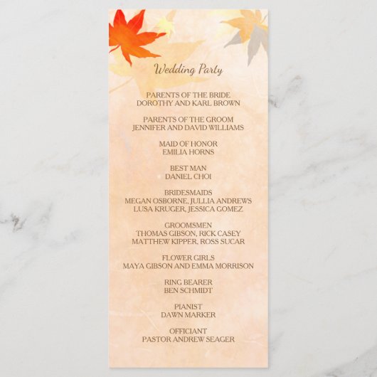 Maple Wedding Programm (Rückseite)