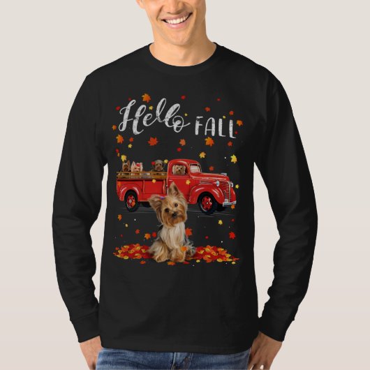 Maple Yorkshire Terrier Dog Leaf Herbstrot T T-Shirt (Vorderseite)