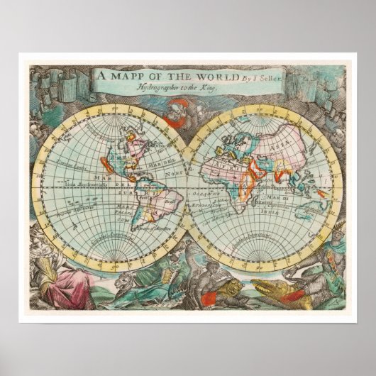 "MAPP DER WELT" 1682 VON JOHN PLAYFORD POSTER (Vorne)