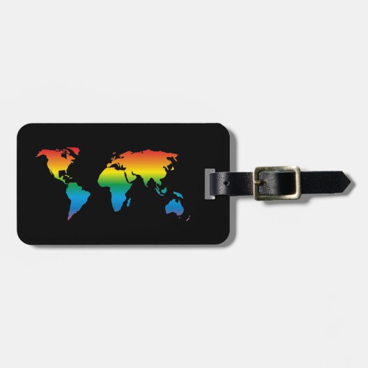 Mapref rainbow coloured world map black gepäckanhänger (Vorderseite horizontal)