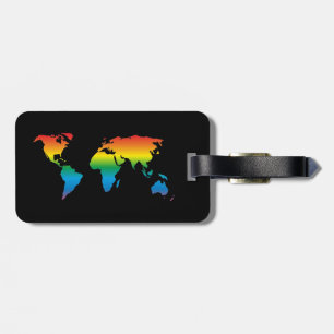 Mapref rainbow coloured world map black gepäckanhänger