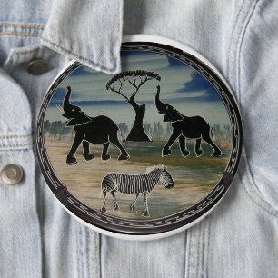 Mara Trompete Ruhm Afrikanischer Elefant Zebra Öl Button
