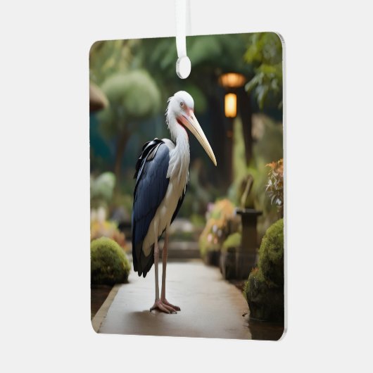 Marabou-Storch in japanischem Garten Ornament Aus Metall (Vorderseite links)