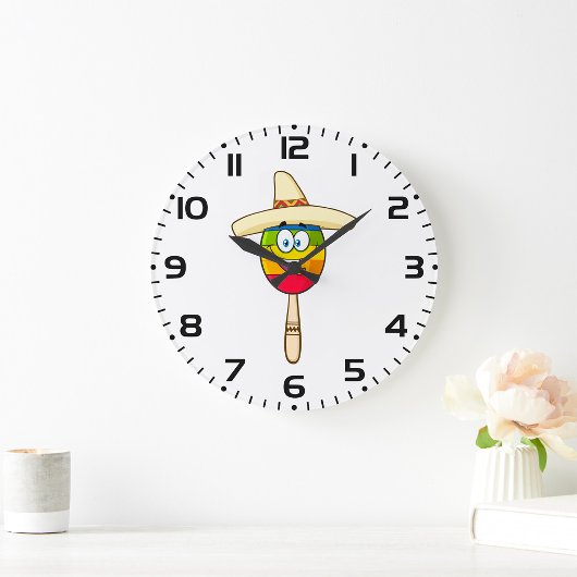 Maraca mit Sombrero Bunte Fiesta Große Wanduhr