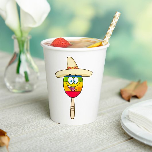 Maraca mit Sombrero Bunte Fiesta Pappbecher
