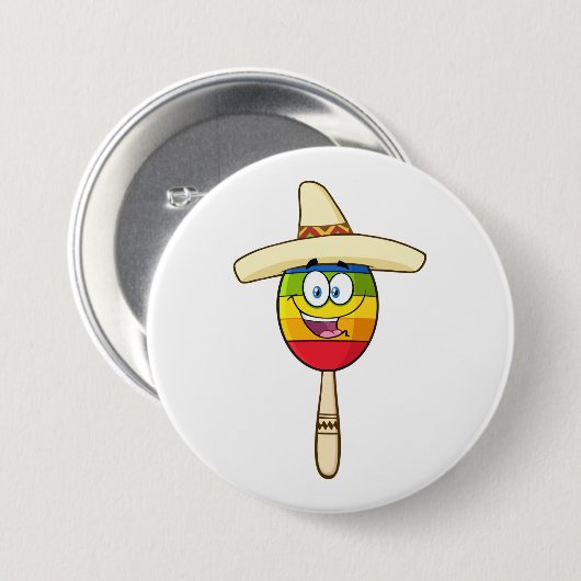 Maraca with Sombrero Colorful Fiesta Button (Vorne & Hinten)