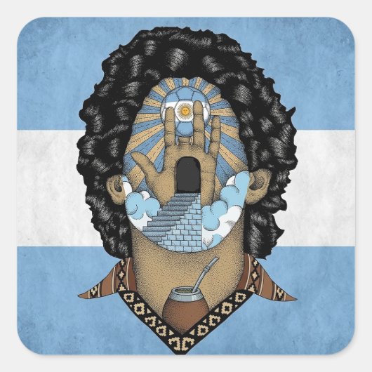 Maradona Argentinien Fußball Quadratischer Aufkleber (Vorderseite)