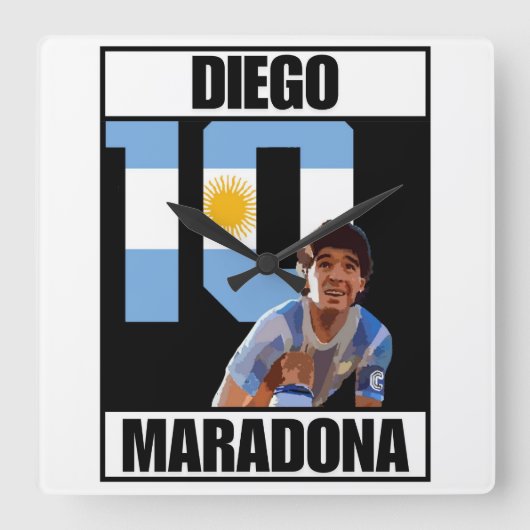 Maradona Quadratische Wanduhr (Vorderseite)