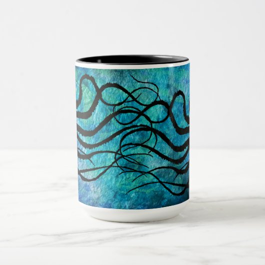 Marandas Krake auf Aqua - 15-Unze-kombinierte Tasse (Zentrum)