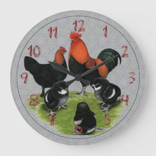 Marans Black Copper Chicken Family Große Wanduhr