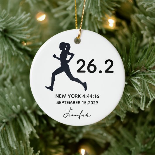 Marathon 26.2 Female Runner Custom Name Keramik Ornament (Baum)