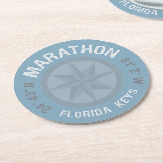 Marathon Florida Keys Latitude Longitude Nautic Runder Pappuntersetzer (Angewinkelt)