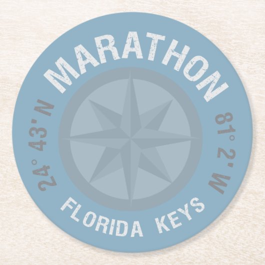 Marathon Florida Keys Latitude Longitude Nautic Runder Pappuntersetzer (Vorderseite)