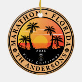 Marathon Florida Retro Sunset Palm Tree 80er Keramik Ornament (Hinten)