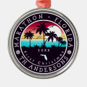 Marathon Florida Retro Sunset Palm Tree 80er Ornament Aus Metall (Vorne)