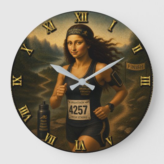 Marathon Runner Funny Mona Lisa Große Wanduhr (Vorderseite)