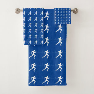 Marathon Runners & Heartbeat Line auf Blue Badhandtuch Set