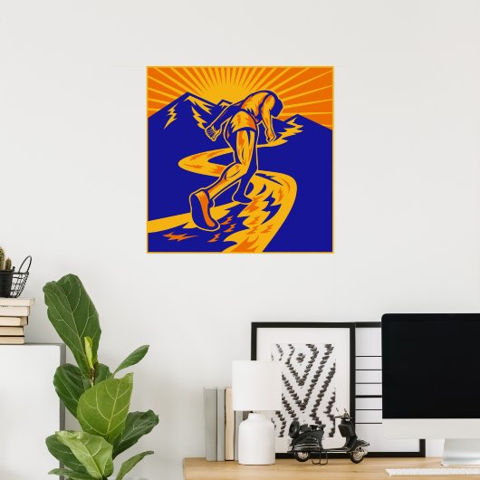 Marathonläufer oder Jogger auf der Bergstraße Poster (Heimbüro)