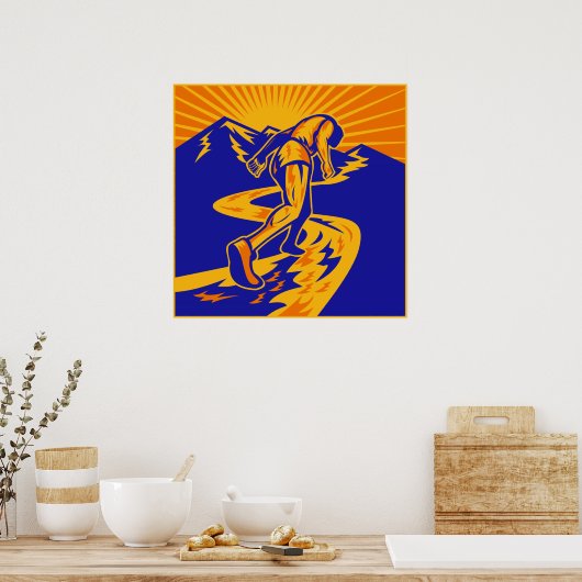 Marathonläufer oder Jogger auf der Bergstraße Poster (Küche)