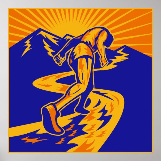 Marathonläufer oder Jogger auf der Bergstraße Poster (Vorne)
