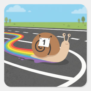 Marathonläufer Schnecke Süße Regenbogenstrecke Quadratischer Aufkleber