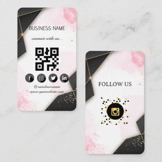 Marbel Black-Gold Social Media QR-Code Visitenkarte (Vorne/Hinten)