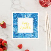 Marbelized Paint Art Blue Happy Hanukkah Yellow Serviette (Beispiel)