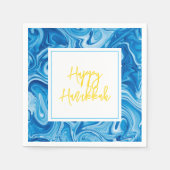 Marbelized Paint Art Blue Happy Hanukkah Yellow Serviette (Vorderseite)